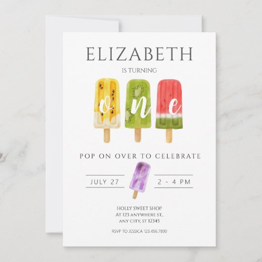 Invitation 1er anniversaire popsicle glaces fête d'anniversai (Devant)