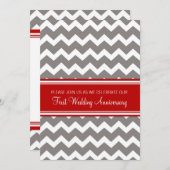 Invitation 1er anniversaire Red Gray Chevron (Devant / Derrière)