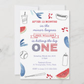 Invitation 1er anniversaire Red White Blue Baseball Party (Devant)