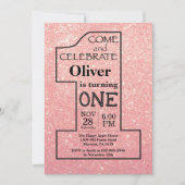Invitation 1er anniversaire Rose Gold Pink Parties scintillan (Devant)