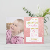 Invitation 1er anniversaire Rose Parties scintillant d'or et (Debout devant)