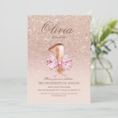 Invitation 1er anniversaire Rose rose or Bow fête d'anniversa (Debout devant)