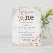 Invitation 1er anniversaire Rustic Wood Shabby Chic Rose Flor (Debout devant)