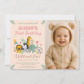 Invitation 1er Anniversaire Sauvage Safari Style Animal Jungl (Devant)
