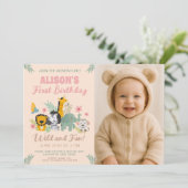 Invitation 1er Anniversaire Sauvage Safari Style Animal Jungl (Debout devant)