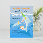 Invitation 1er anniversaire sous la mer dauphins garçon fête (Debout devant)
