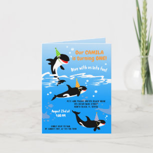 Invitation 1er anniversaire sous la mer orca baleine fille