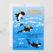 Invitation 1er anniversaire sous la mer orque baleine fille (Devant)
