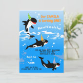 Invitation 1er anniversaire sous la mer orque baleine fille (Debout devant)