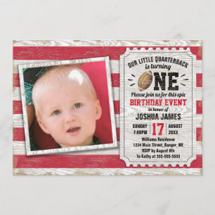 Invitation 1er Anniversaire Sports Football Rustique Red Phot