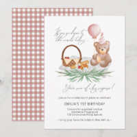 1er anniversaire Teddy Bear Pique-nique Pink Check