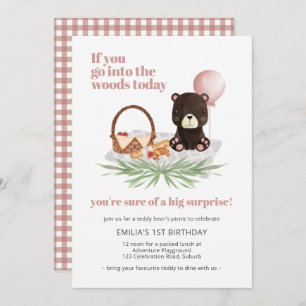 Invitation 1er anniversaire Teddy Bear Pique-nique rose vérif