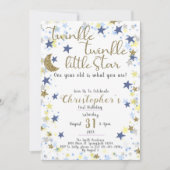 Invitation 1er anniversaire Twinkle Little Star Gold Boy (Devant)