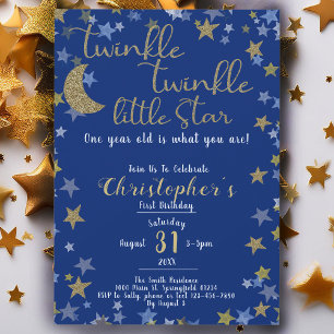 Invitation 1er anniversaire Twinkle Little Star Gold Boy