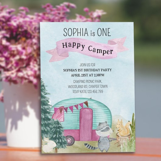 Invitation 1er Anniversaire Un Joyeux Camper Camper Woodland 
