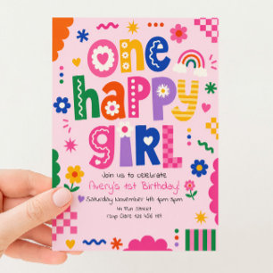 Invitation 1er Anniversaire Une Fille Heureuse Couleurs Vives
