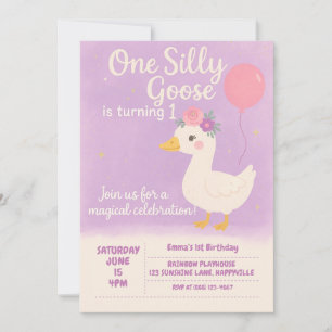 Invitation 1er anniversaire violet - Une oie sotte
