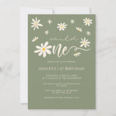 Invitation 1er anniversaire Wild One Daisy Boho Green (Devant)