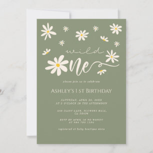 Invitation 1er anniversaire Wild One Daisy Boho Green