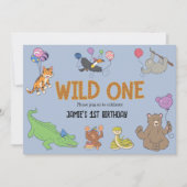 Invitation 1er anniversaire Wild One Jungle Safari Animaux (Devant)