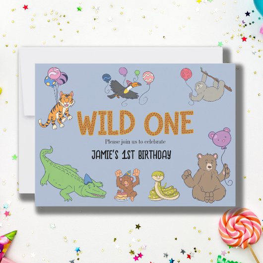 Invitation 1er anniversaire Wild One Jungle Safari Animaux