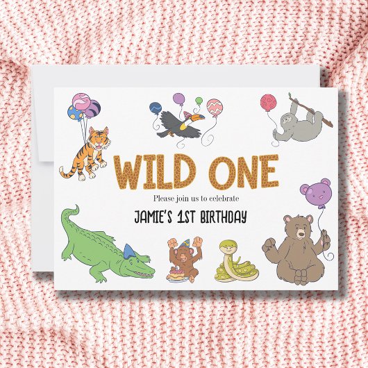 Invitation 1er anniversaire Wild One Jungle Safari Animaux
