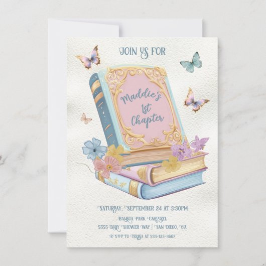 Invitation 1er chapitre storybook fête d'anniversaire (Devant)