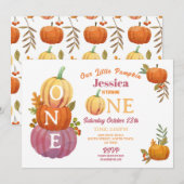 Invitation 1er Citrouille Anniversaire Fête de récolte Filles (Devant / Derrière)