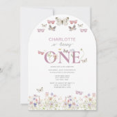 Invitation 1er Fleur sauvage Anniversaire tourne un papillon (Devant)
