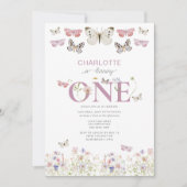 Invitation 1er Fleur sauvage Anniversaire tourne un papillon (Devant)