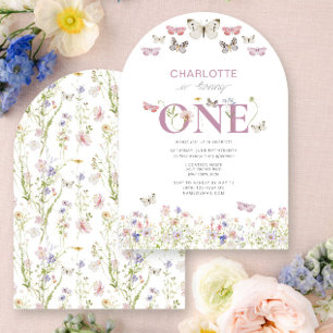 Invitation 1er Fleur sauvage Anniversaire tourne un papillon