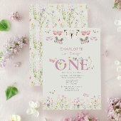 Invitation 1er Fleur sauvage Anniversaire tourne un papillon