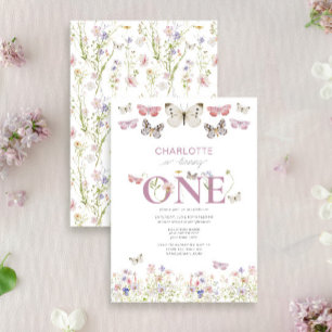 Invitation 1er Fleur sauvage Anniversaire tourne un papillon