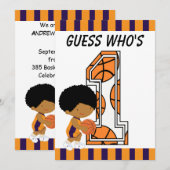 Invitation 1er Joueur de basket-ball violet et orange (Devant / Derrière)