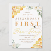 Invitation 1er Jour de l'abeille Anniversaire Fille Floral (Devant)