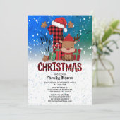 Invitation 1er Noël Santa Hat White Neige Bébé Reindeer (Debout devant)