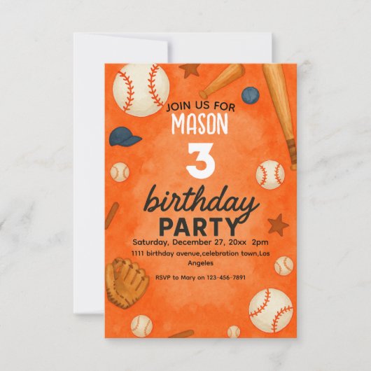 Invitation 1er Sport Boy Baseball Anniversaire Rookie de l'an (Devant)