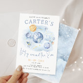 Invitation 1er voyage autour de l'espace soleil planètes garç