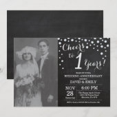 Invitation 1ère Anniversaire de Mariage Ardoise Noir Argent (Devant / Derrière)