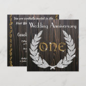 Invitation 1ère anniversaire de mariage Diamond Laurel & Gold (Devant / Derrière)
