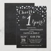 Invitation 1ère Anniversaire de Mariage Tableau Noir Argent (Devant / Derrière)