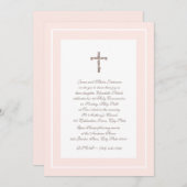 Invitation 1ère communion rose pâle et Brown (Devant / Derrière)