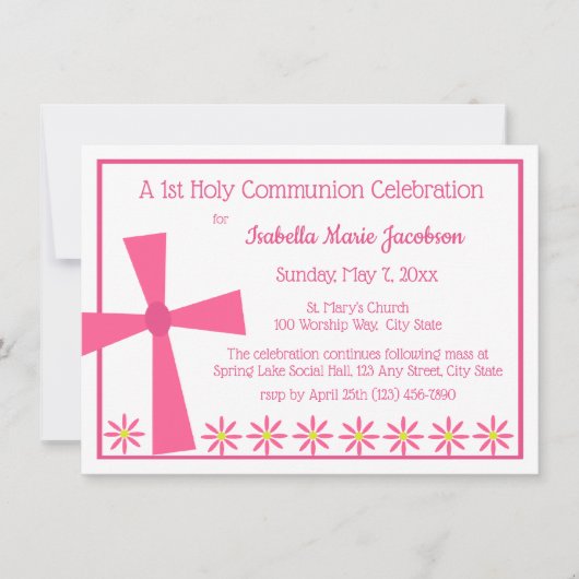 Invitation 1ère Croix et Fleurs de Communion (Devant)