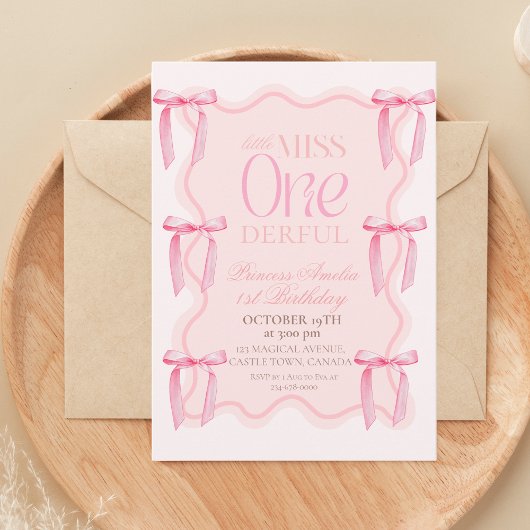 Invitation 1ère Dusty Pink Bows Anniversaire Princesse