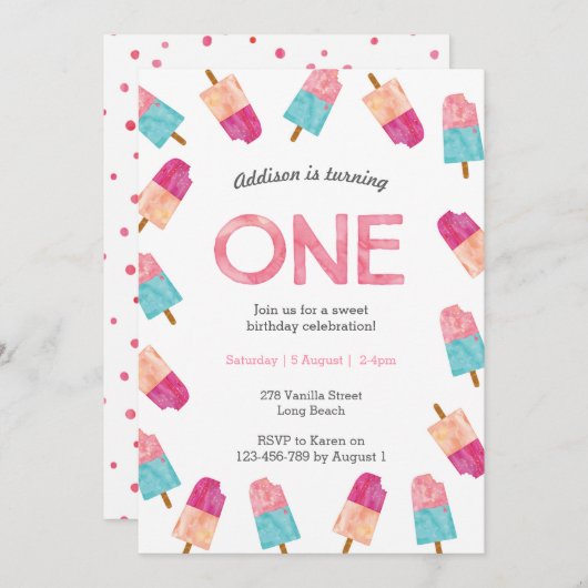 Invitation 1ère fête d'anniversaire | Appel à la crème glacée (Devant / Derrière)