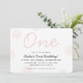 Invitation 1ère FÊTE D'ANNIVERSAIRE bébé rose fille UN pois (Debout devant)