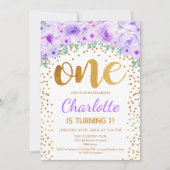 Invitation 1ère fête d'anniversaire - Blanc Gold Purple (Devant)