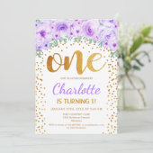 Invitation 1ère fête d'anniversaire - Blanc Gold Purple (Debout devant)