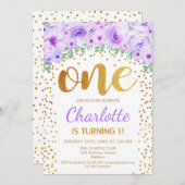 Invitation 1ère fête d'anniversaire - Blanc Gold Purple (Devant / Derrière)