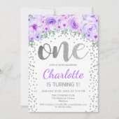 Invitation 1ère fête d'anniversaire - Blanc Silver violet (Devant)